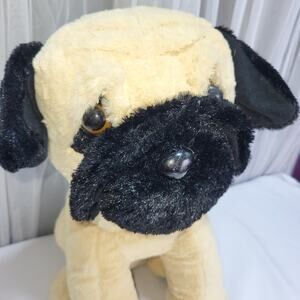 Bulldog Pug Black Tan Puppy Dog 18" Sitting Plush Stuffed Animal Classic Toy Co